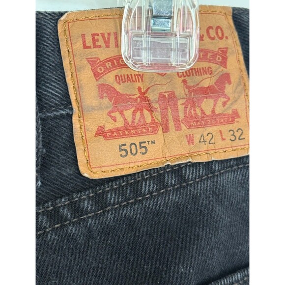 Levi's 505 Mens Jeans Waist 42 Length 32 Black Regular Straight Denim Pants Dark - Picture 1 of 5